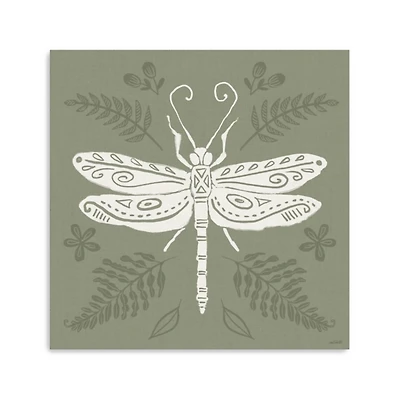 Green Botanical Dragonfly Canvas Art Print