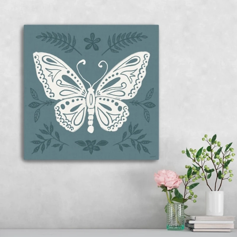Blue Botanical Butterfly Canvas Art Print