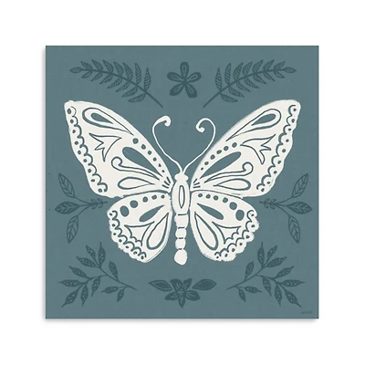 Blue Botanical Butterfly Canvas Art Print