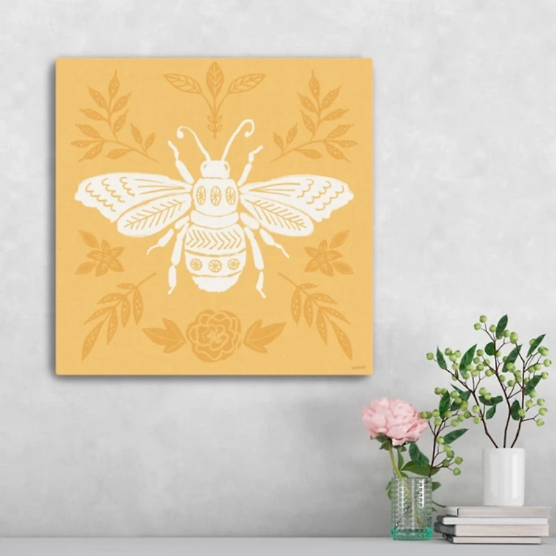 Yellow Botanical Bee Canvas Art Print