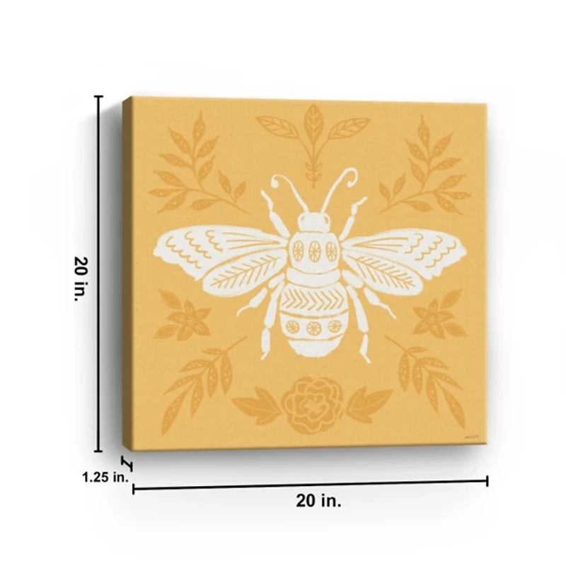 Yellow Botanical Bee Canvas Art Print