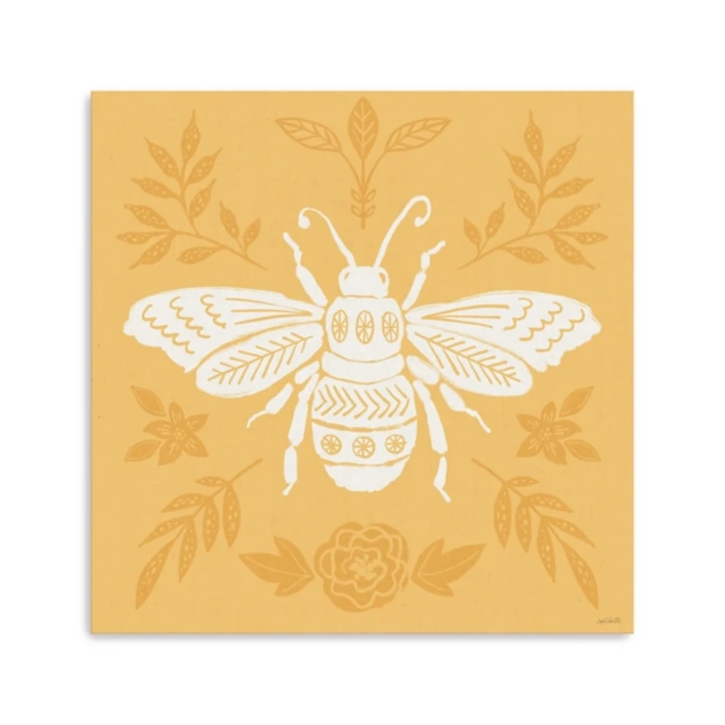Yellow Botanical Bee Canvas Art Print