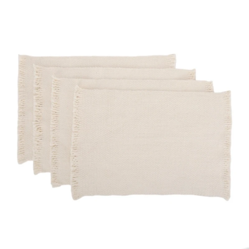 Ivory Woven Elise Fringe Placemats, Set of 4