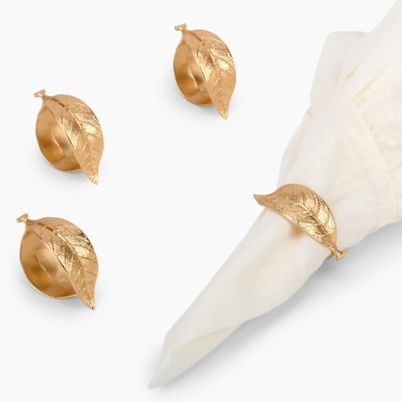 Gold Leaf Shaped Napkin Rings, Set of 4