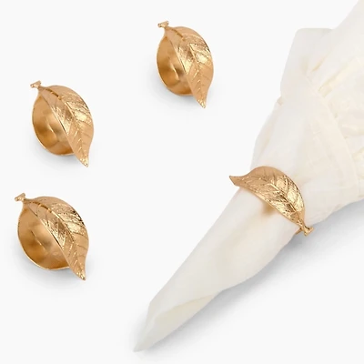 Gold Leaf Shaped Napkin Rings, Set of 4