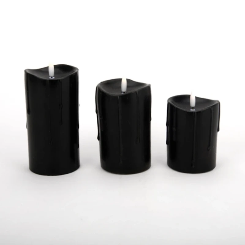 LED Black Drip Pillar Candles, Set of 3