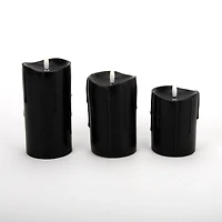 LED Black Drip Pillar Candles, Set of 3