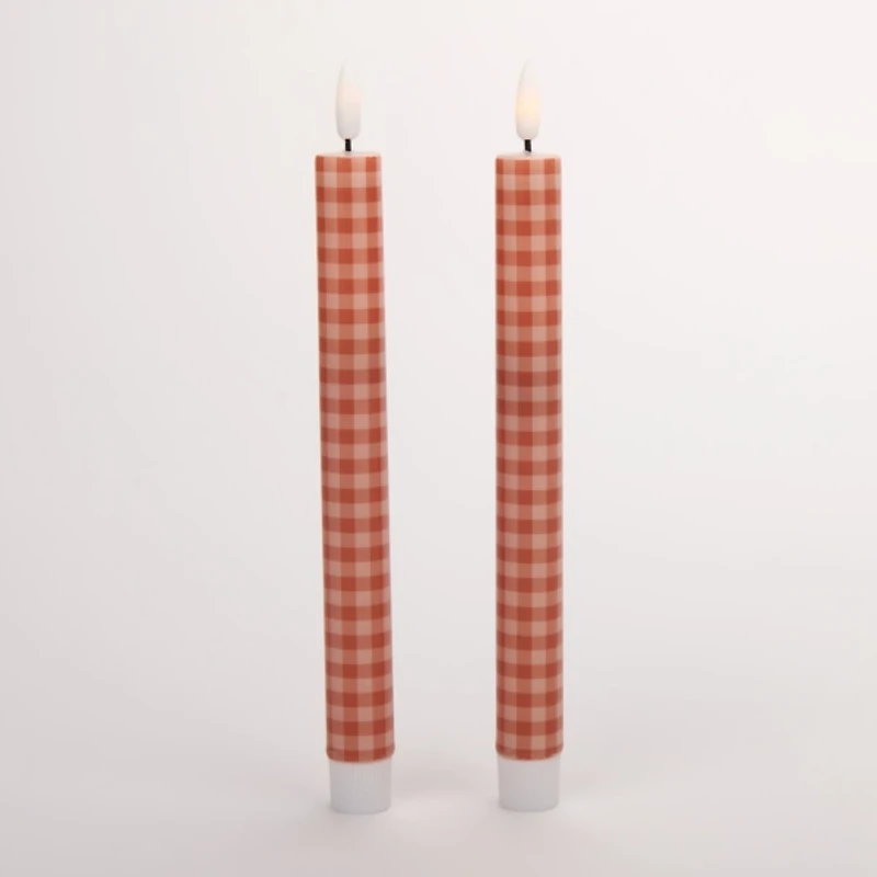 LED Gingham Taper Candles, Set of 2