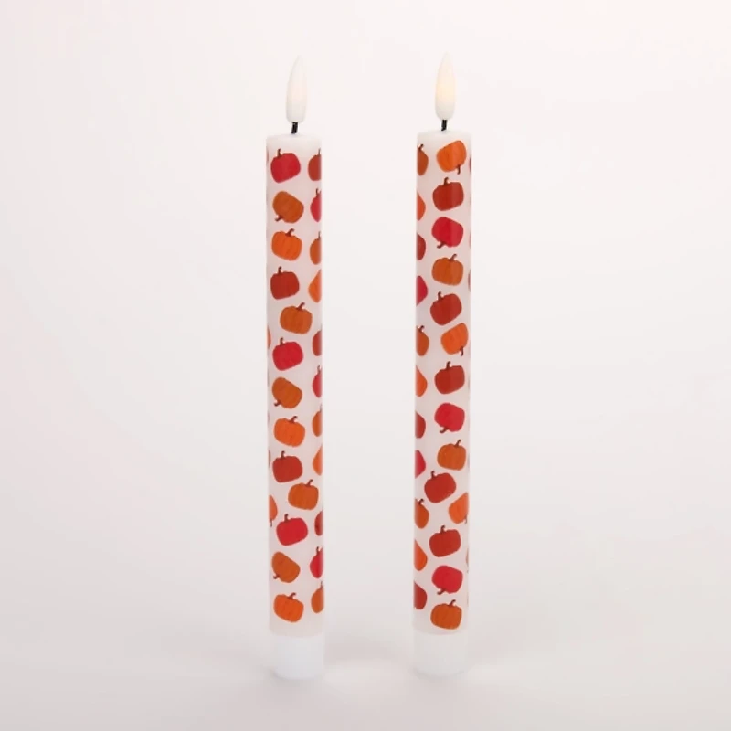 LED Pumpkins Taper Candles, Set of 2