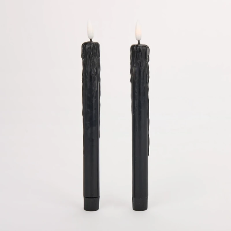 LED Black Drip Taper Candles, Set of 2