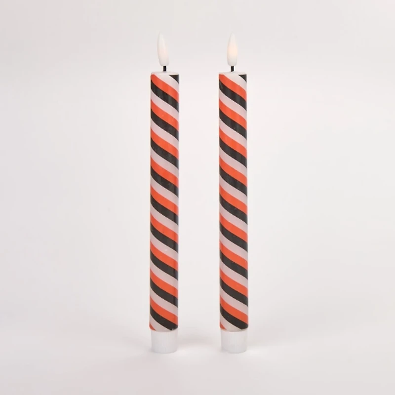 LED Candy Stripe Taper Candles, Set of 2