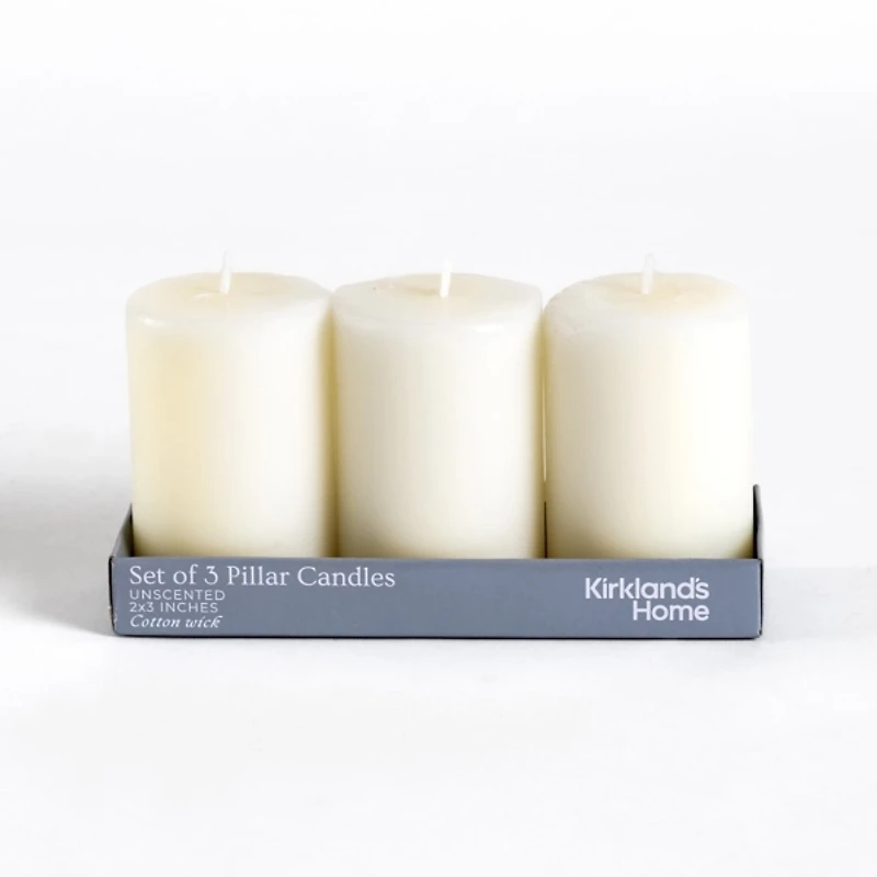 3 in. Ivory Unscented Pillar Candles, Set of 3