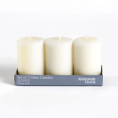 3 in. Ivory Unscented Pillar Candles, Set of 3