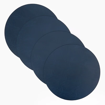 Navy Faux Leather Round Placemats, Set of 4
