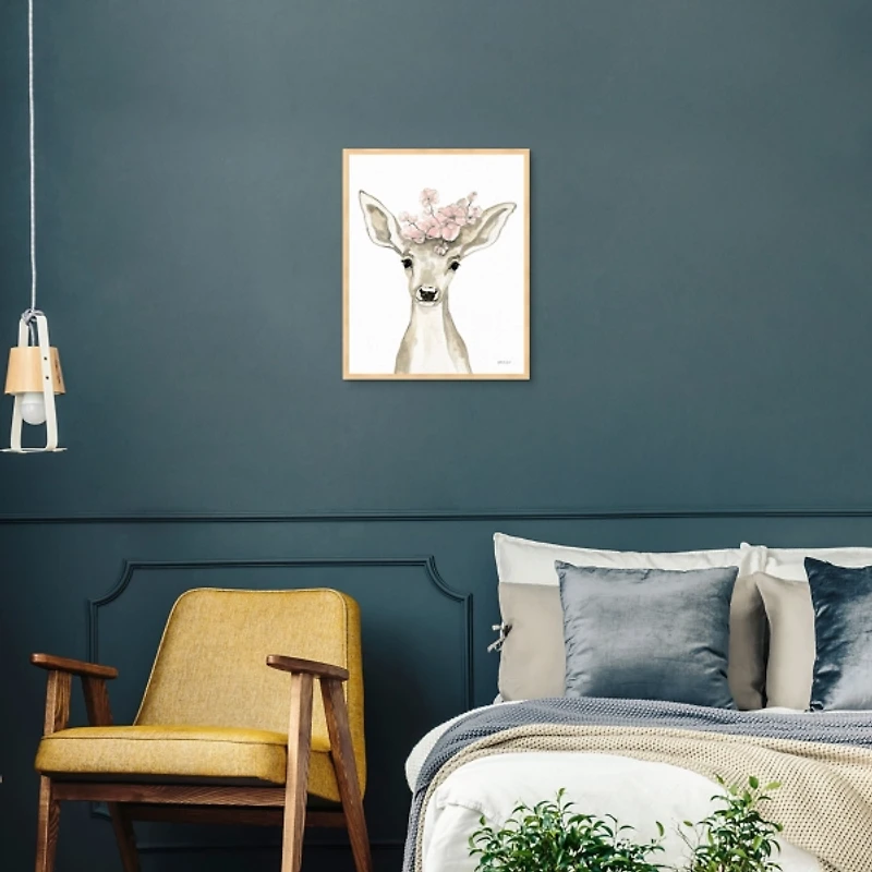 Happy Spring Deer Framed Canvas Art Print