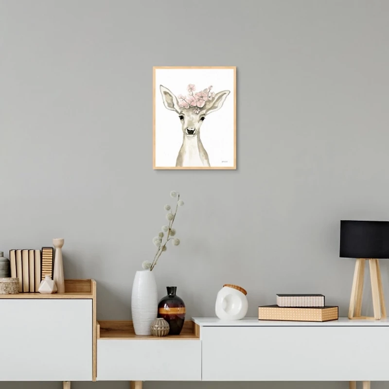 Happy Spring Deer Framed Canvas Art Print