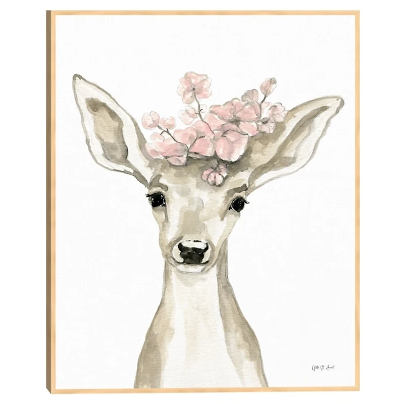 Happy Spring Deer Framed Canvas Art Print