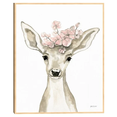 Happy Spring Deer Framed Canvas Art Print