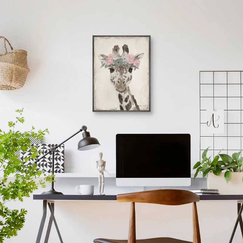Neutral Giraffe Kids Framed Canvas Art Print