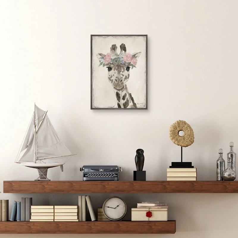 Neutral Giraffe Kids Framed Canvas Art Print