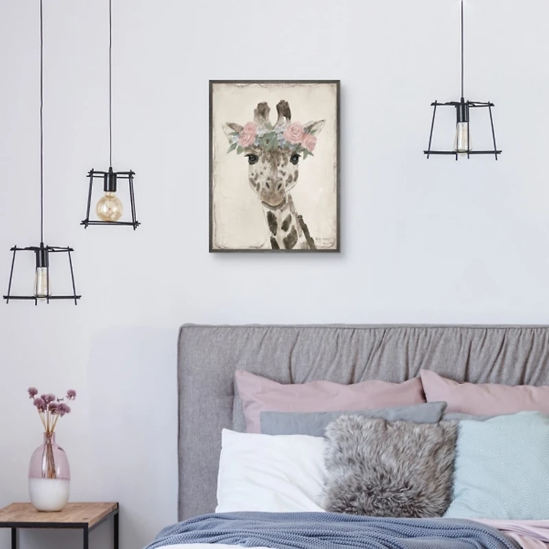Neutral Giraffe Kids Framed Canvas Art Print