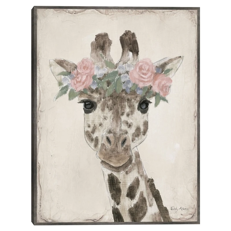 Neutral Giraffe Kids Framed Canvas Art Print