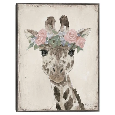 Neutral Giraffe Kids Framed Canvas Art Print