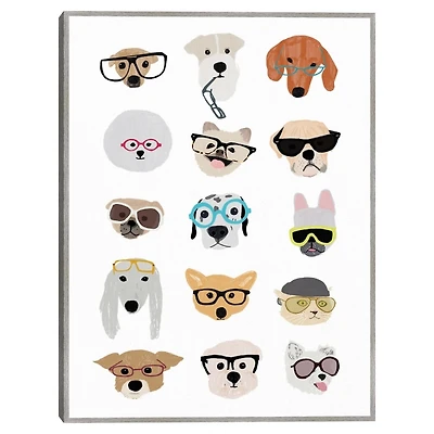 Dogs with Glasses Kids Framed Canvas Art Print