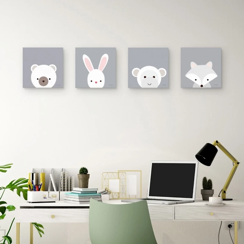Cuddly Animals Kids Canvas Art Prints, Set of 4
