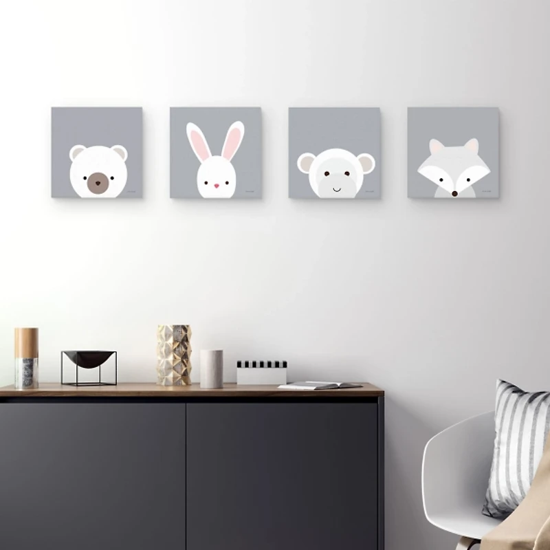 Cuddly Animals Kids Canvas Art Prints, Set of 4