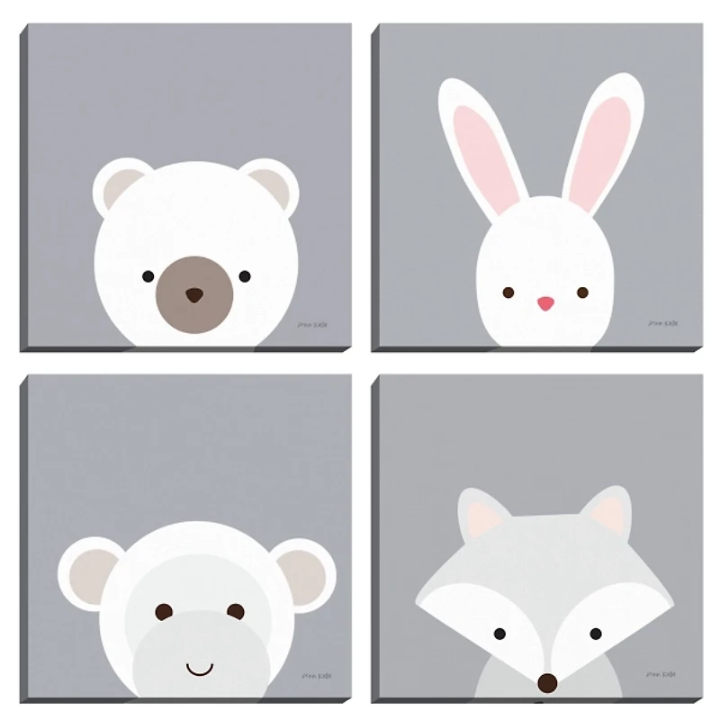 Cuddly Animals Kids Canvas Art Prints, Set of 4