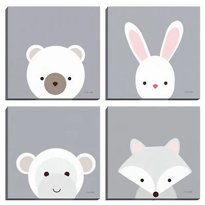 Cuddly Animals Kids Canvas Art Prints, Set of 4