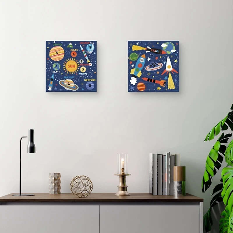 Space Explorer Kids Canvas Art Prints, Set of 2