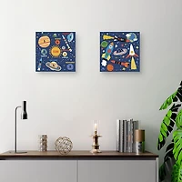 Space Explorer Kids Canvas Art Prints, Set of 2