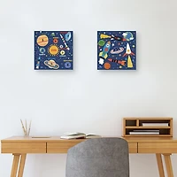 Space Explorer Kids Canvas Art Prints, Set of 2