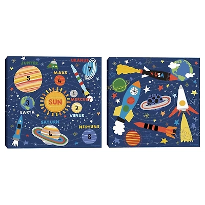 Space Explorer Kids Canvas Art Prints, Set of 2