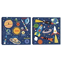 Space Explorer Kids Canvas Art Prints, Set of 2