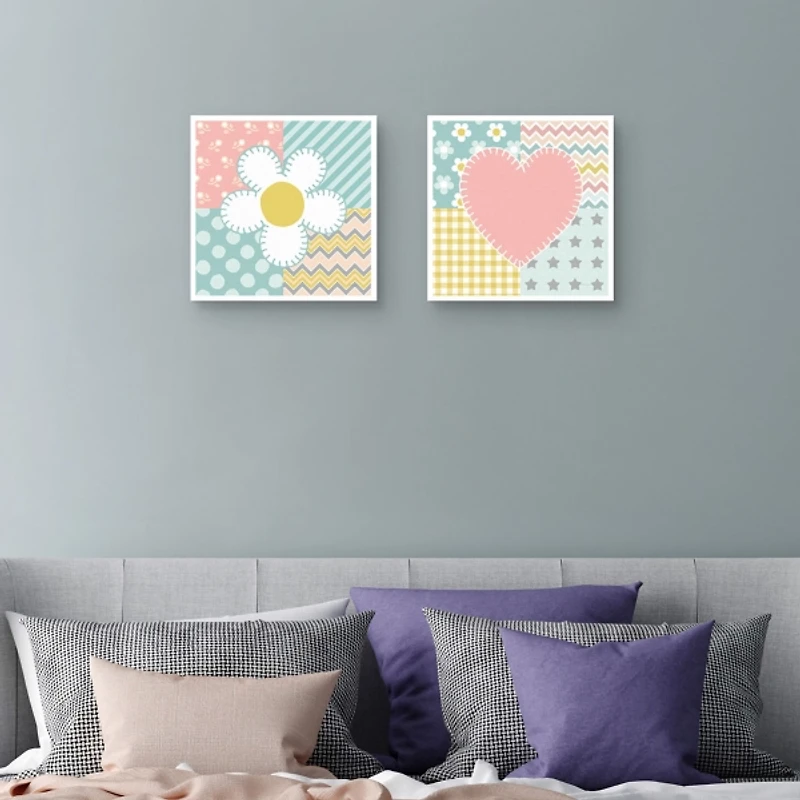 Baby Quilt Kids Framed Canvas Art Prints, Set of 2