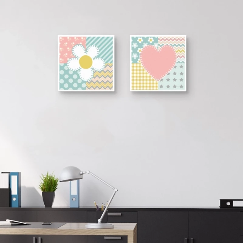 Baby Quilt Kids Framed Canvas Art Prints, Set of 2