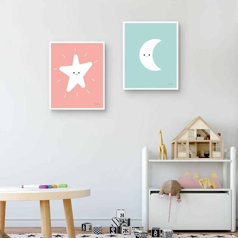 Star Moon Kids Framed Canvas Art Prints, Set of 2