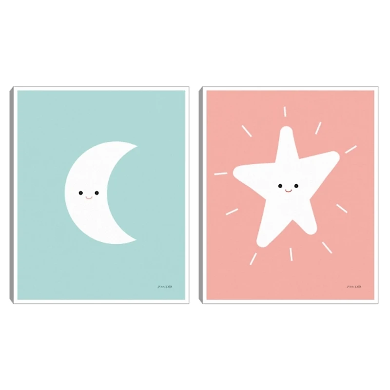 Star Moon Kids Framed Canvas Art Prints, Set of 2