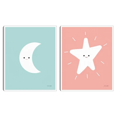 Star Moon Kids Framed Canvas Art Prints, Set of 2