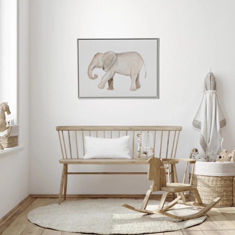 Walking Elephant Kids Framed Canvas Art Print