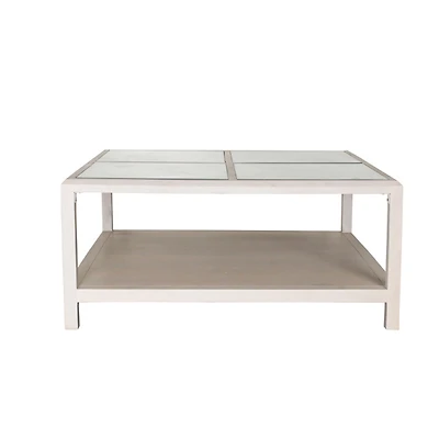 White Distressed Cane Square Coffee Table