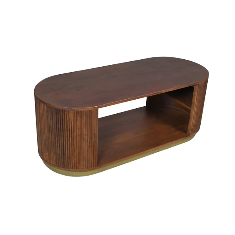 Brown and Brass Fluted Coffee Table