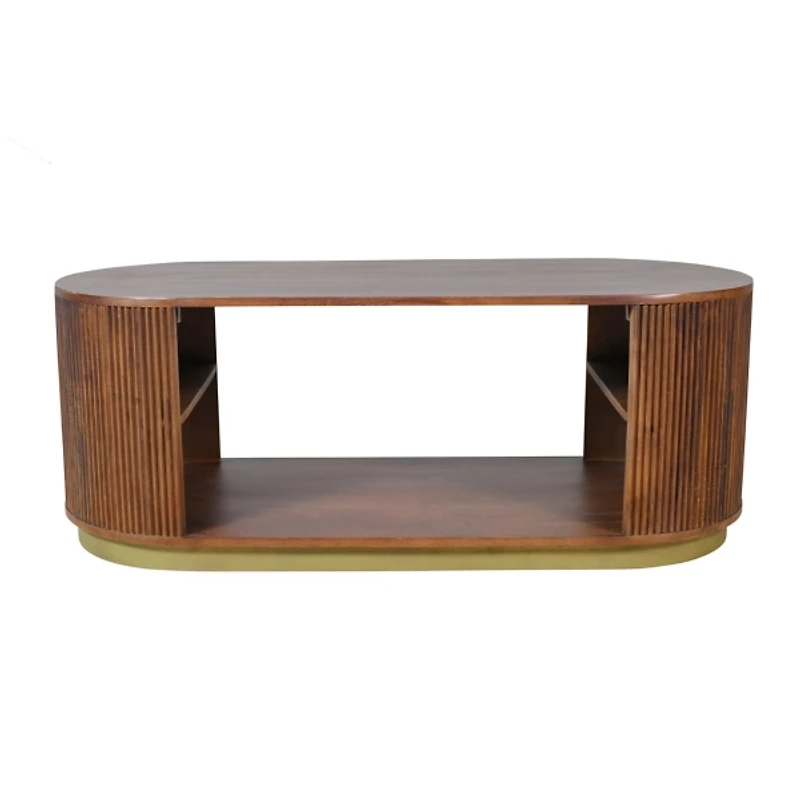 Brown and Brass Fluted Coffee Table