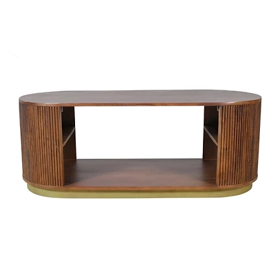 Brown and Brass Fluted Coffee Table