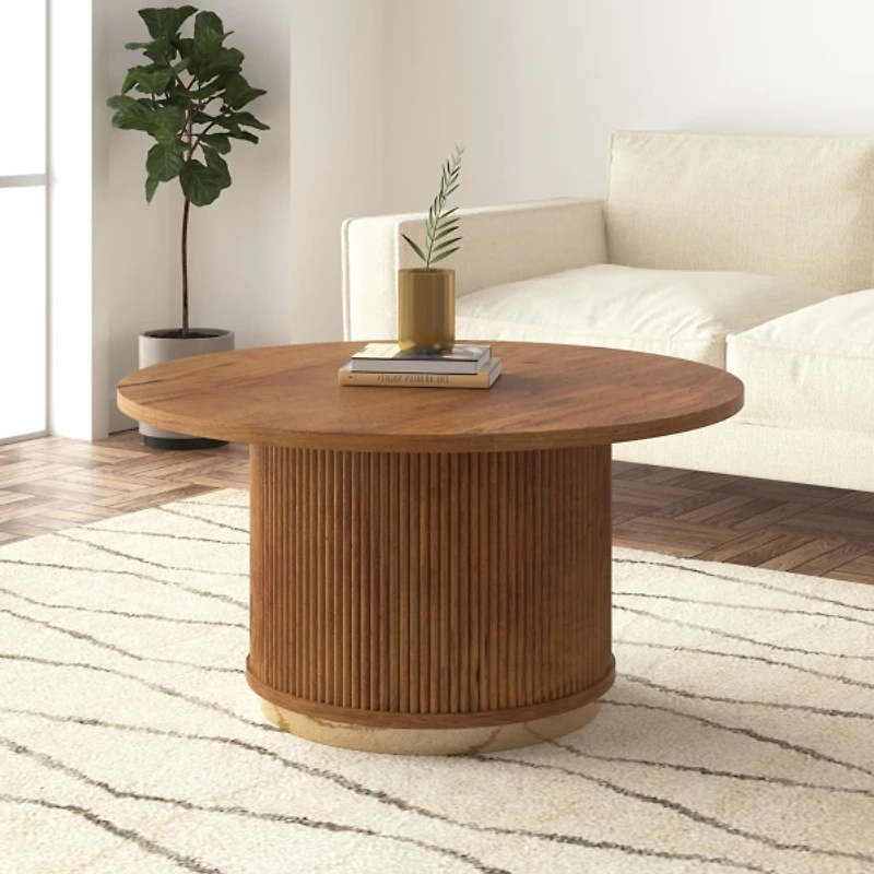 Brown and Brass Round Storage Coffee Table
