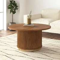 Brown and Brass Round Storage Coffee Table