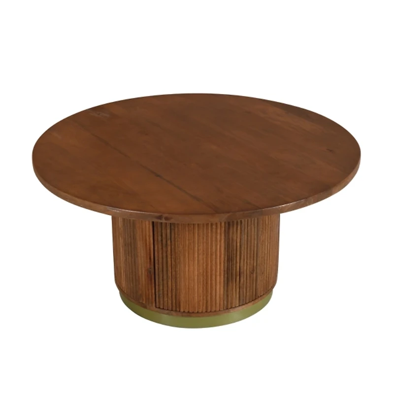 Brown and Brass Round Storage Coffee Table